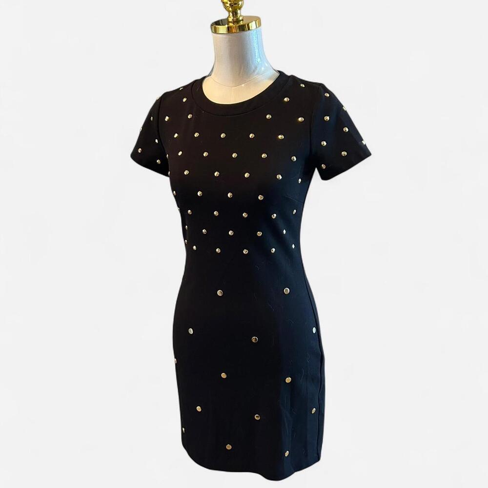 Michael Kors black T-shirt mini dress with gold studded details. - Picture 2 of 4